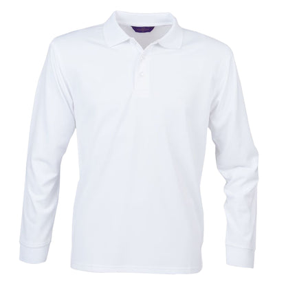 White - Front - Henbury Adults Unisex Long Sleeve Coolplus Piqu Polo Shirt
