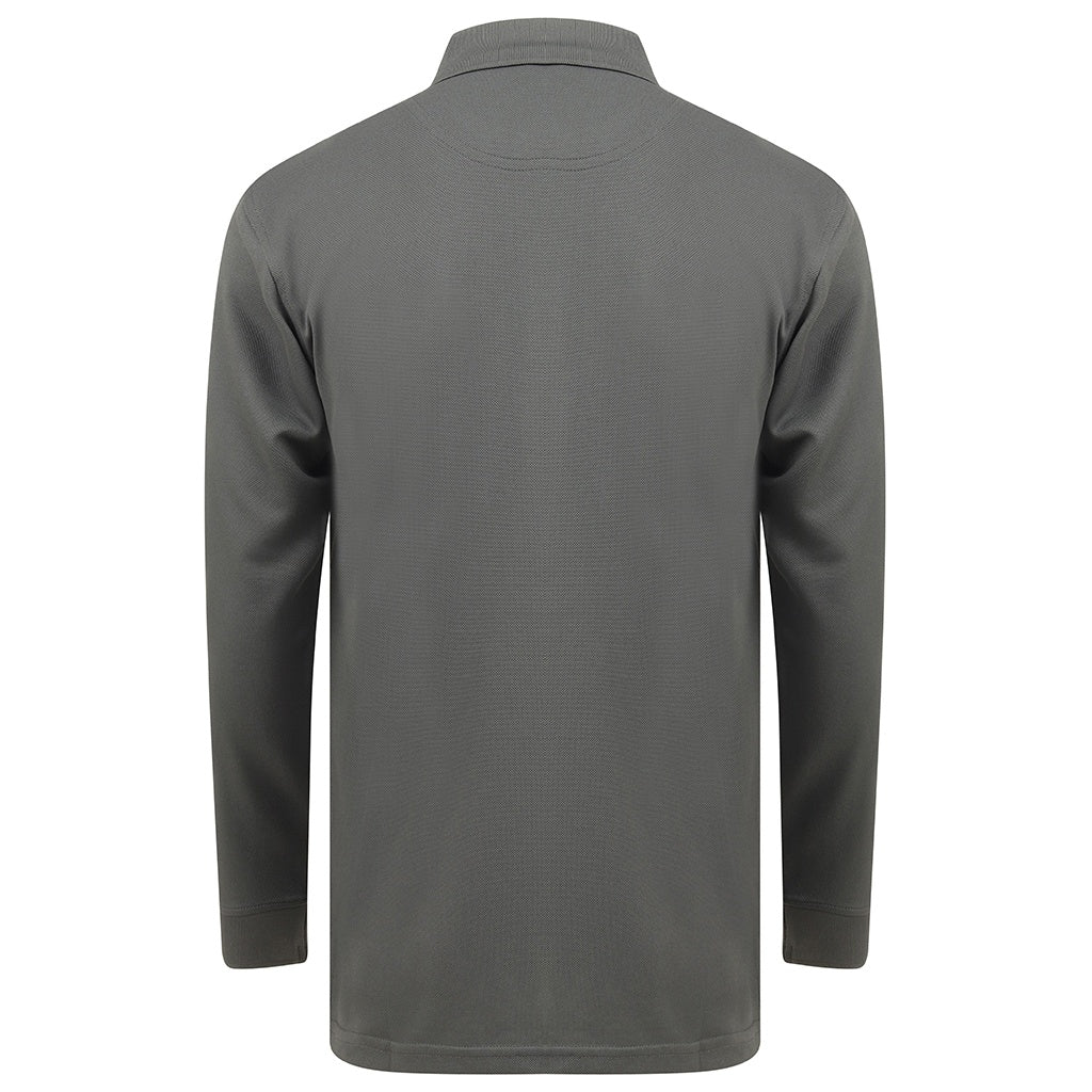 Charcoal - Back - Henbury Adults Unisex Long Sleeve Coolplus Piqu Polo Shirt