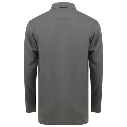 Charcoal - Back - Henbury Adults Unisex Long Sleeve Coolplus Piqu Polo Shirt