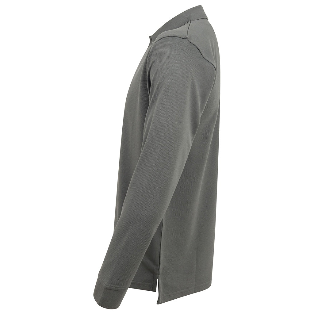 Charcoal - Side - Henbury Adults Unisex Long Sleeve Coolplus Piqu Polo Shirt
