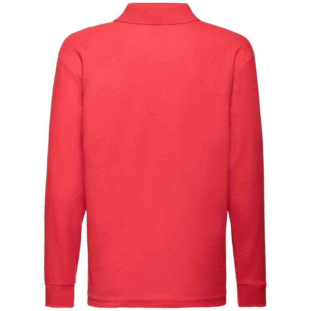 Red - Back - Fruit Of The Loom Childrens-Kids Long Sleeve Pique Polo Shirt