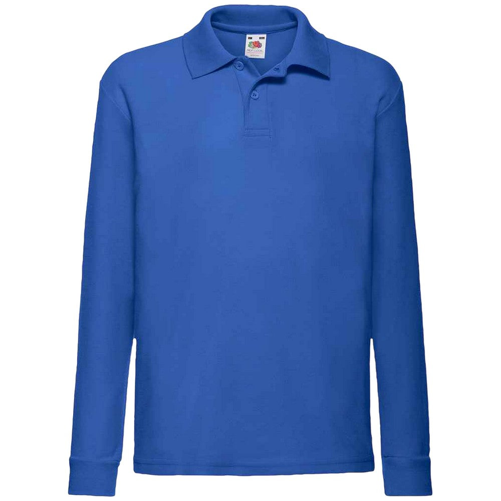Royal Blue - Front - Fruit Of The Loom Childrens-Kids Long Sleeve Pique Polo Shirt