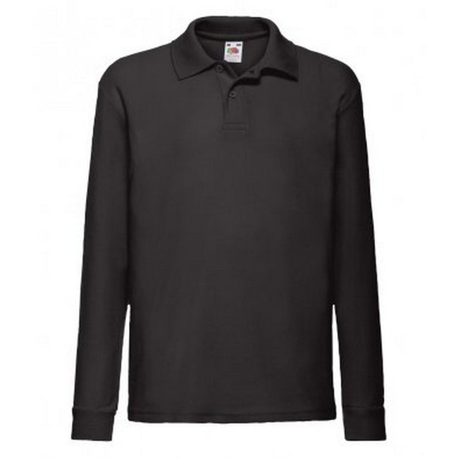 Black - Front - Fruit Of The Loom Childrens-Kids Long Sleeve Pique Polo Shirt