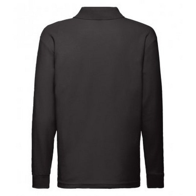 Black - Back - Fruit Of The Loom Childrens-Kids Long Sleeve Pique Polo Shirt