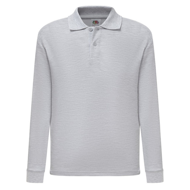 Heather Grey - Front - Fruit Of The Loom Childrens-Kids Long Sleeve Pique Polo Shirt