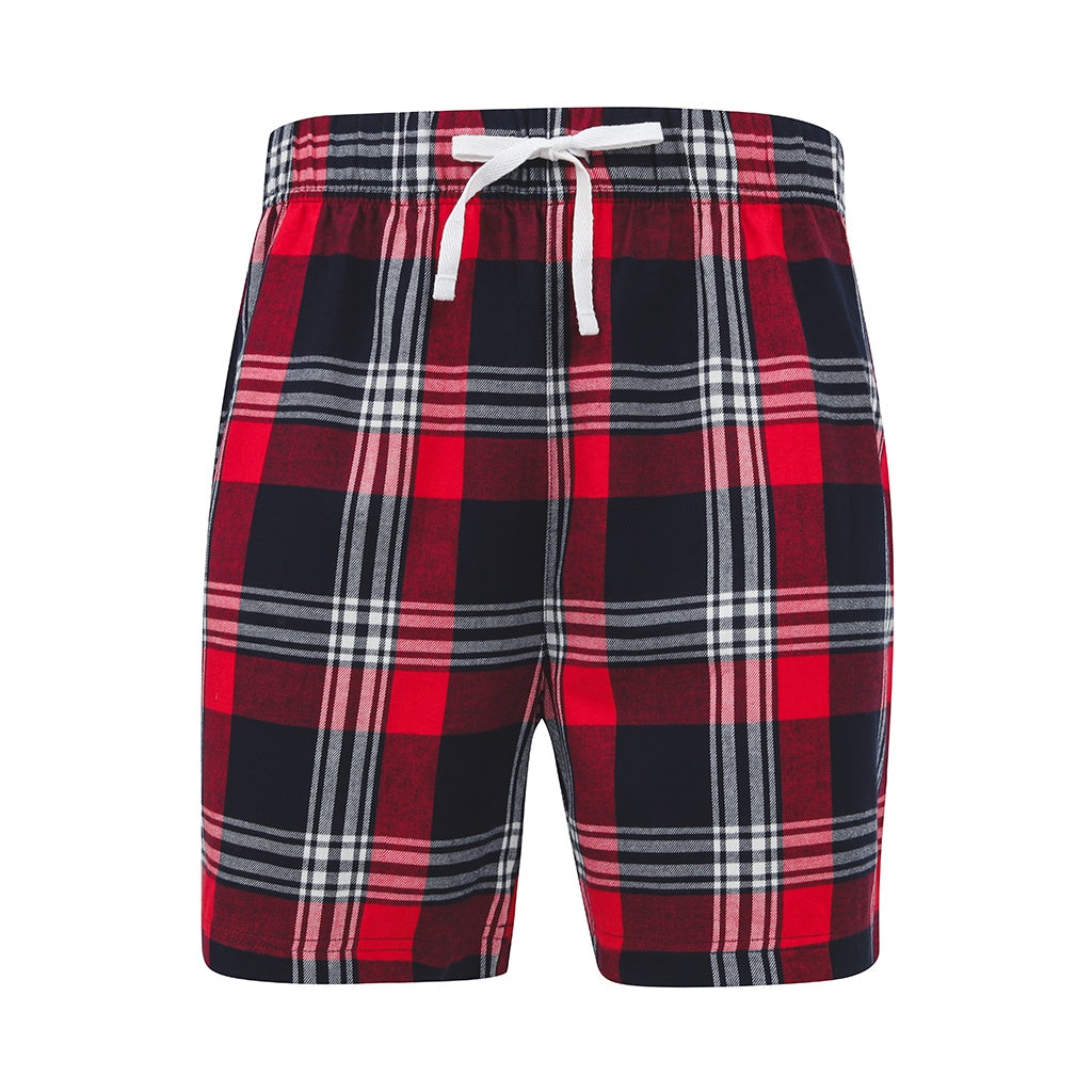 Red-Navy - Front - SF Mens Tartan Lounge Shorts