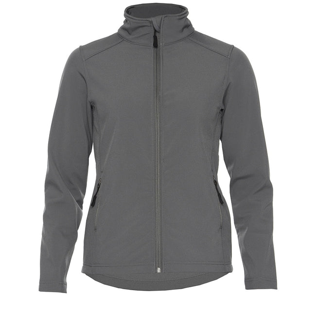 Charcoal - Front - Gildan Womens-Ladies Hammer Soft Shell Jacket