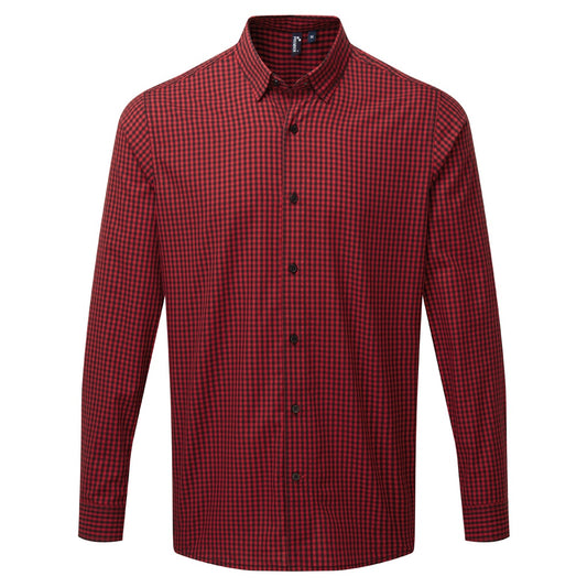 Black-Red - Front - Premier Mens Maxton Check Long Sleeve Shirt