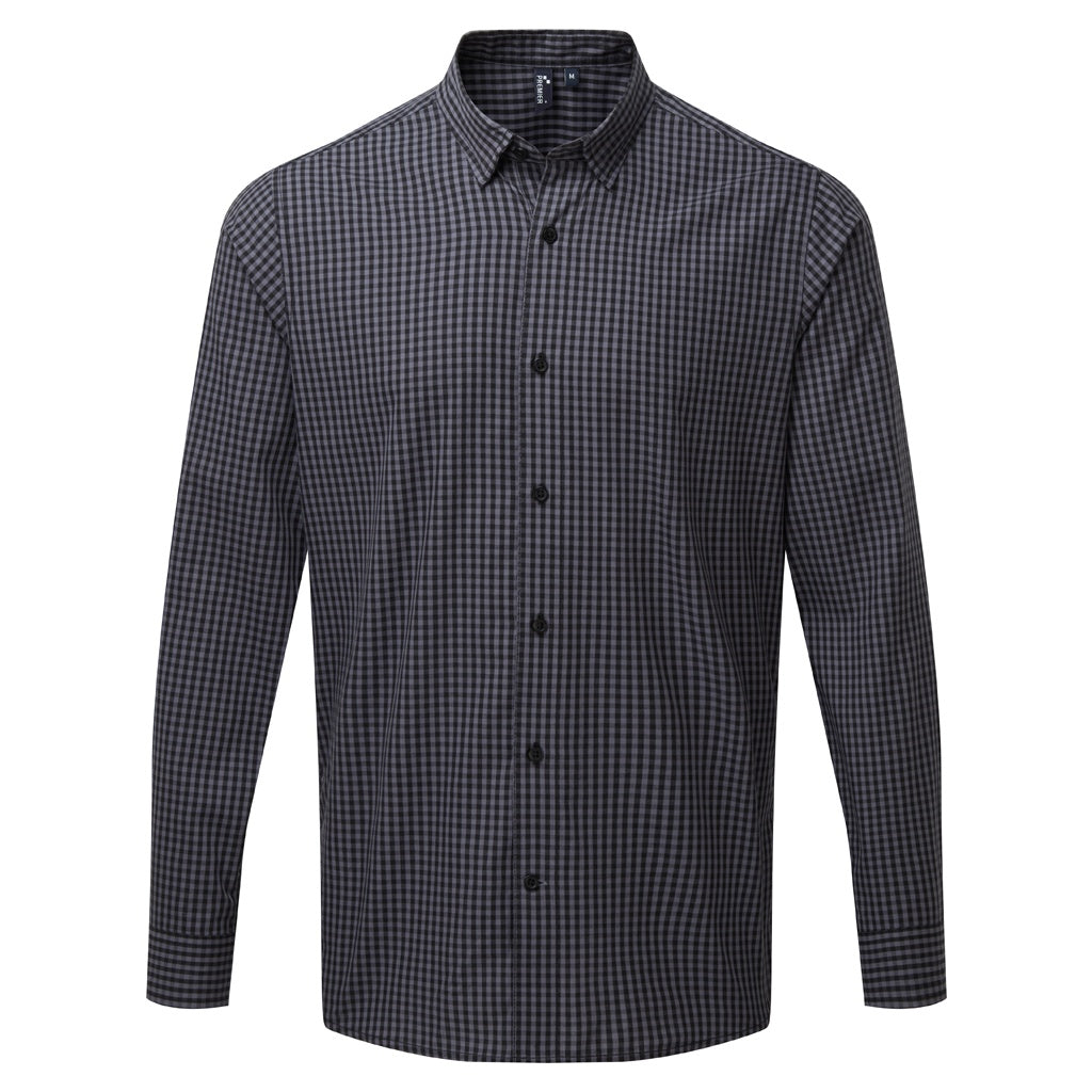 Steel-Black - Front - Premier Mens Maxton Check Long Sleeve Shirt