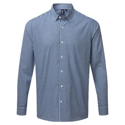 Navy-White - Front - Premier Mens Maxton Check Long Sleeve Shirt