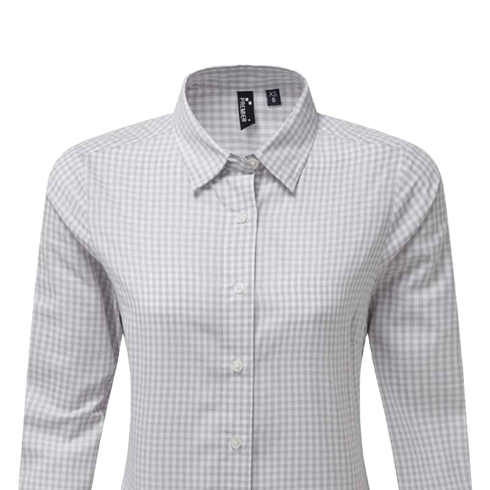 Silver-White - Back - Premier Womens-Ladies Maxton Check Long Sleeve Shirt