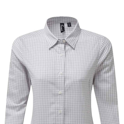 Silver-White - Back - Premier Womens-Ladies Maxton Check Long Sleeve Shirt