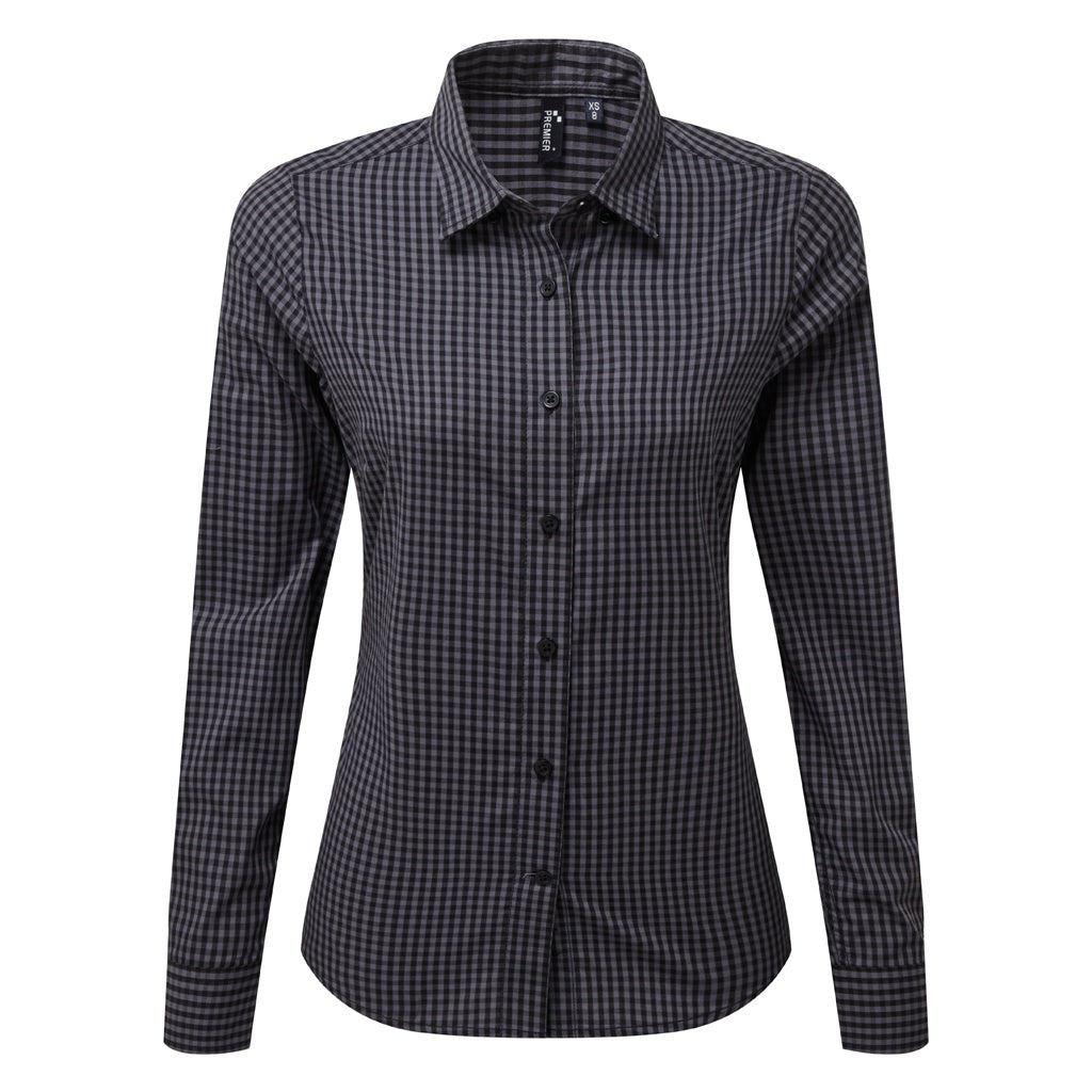 Steel-Black - Front - Premier Womens-Ladies Maxton Check Long Sleeve Shirt
