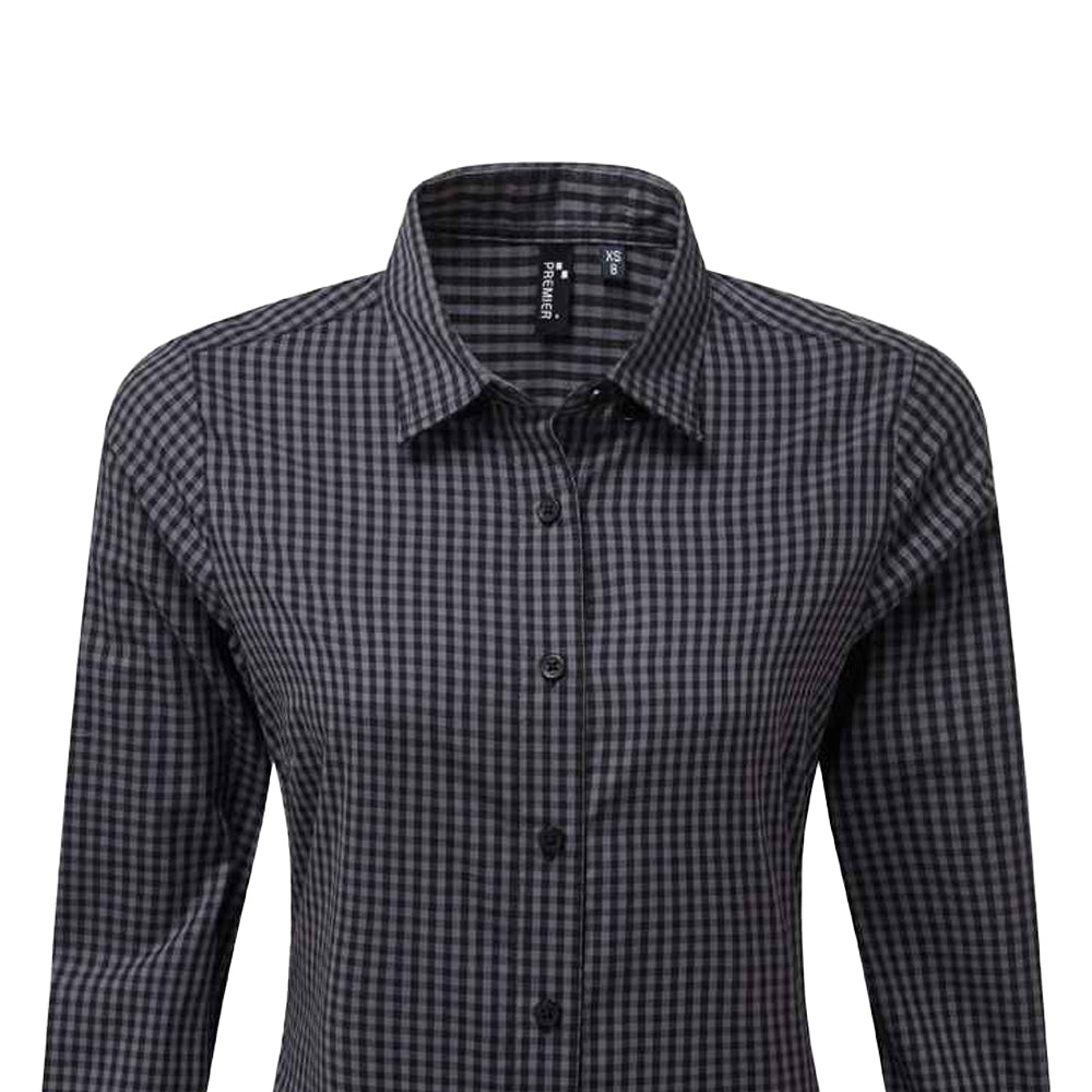 Steel-Black - Back - Premier Womens-Ladies Maxton Check Long Sleeve Shirt