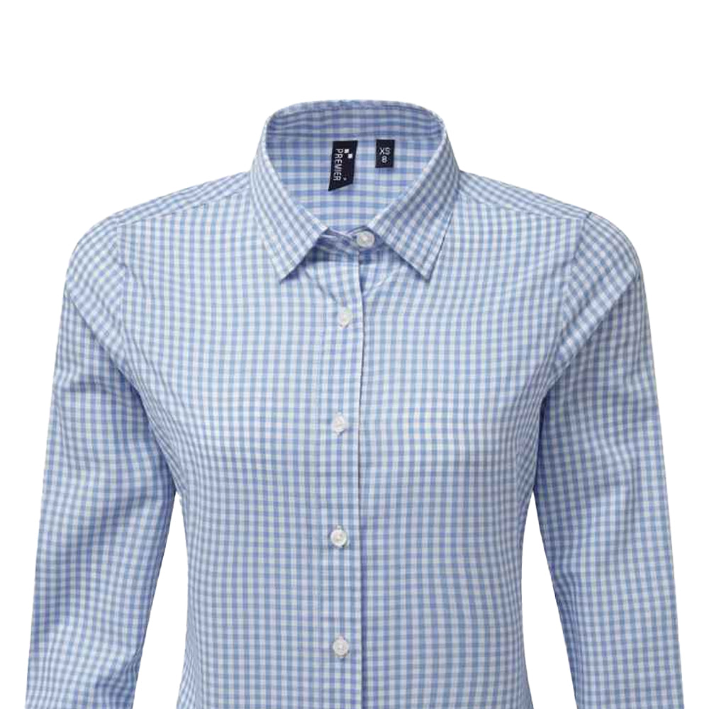 Light Blue-White - Back - Premier Womens-Ladies Maxton Check Long Sleeve Shirt