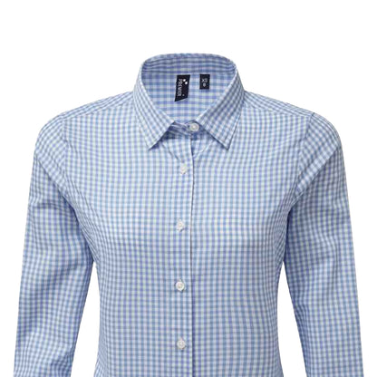 Light Blue-White - Back - Premier Womens-Ladies Maxton Check Long Sleeve Shirt