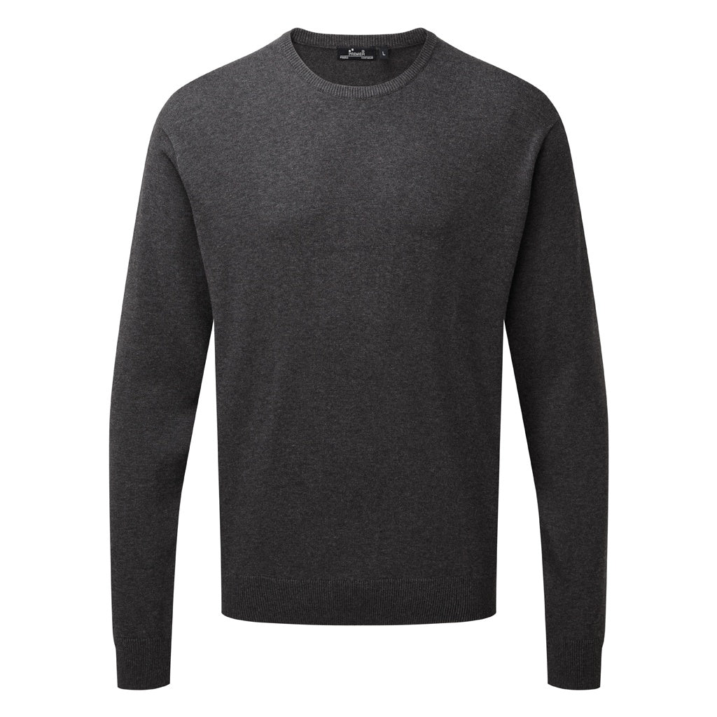 Charcoal - Front - Premier Adults Unisex Cotton Rich Crew Neck Sweater