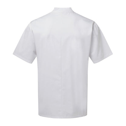 White - Back - Premier Adults Unisex Essential Short Sleeve Chefs Jacket