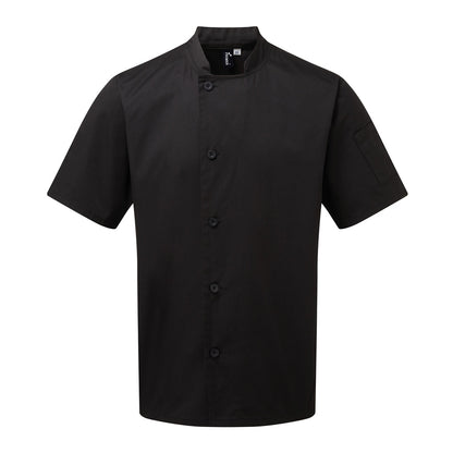 Black - Front - Premier Adults Unisex Essential Short Sleeve Chefs Jacket