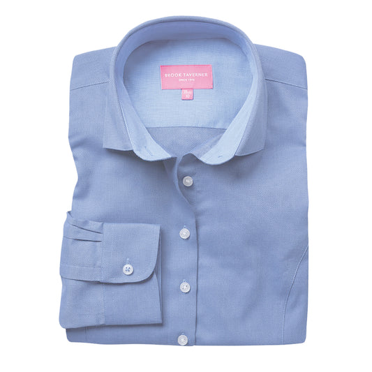 Sky Blue - Front - Brook Taverner Womens-Ladies Aspen Long Sleeve Oxford Shirt