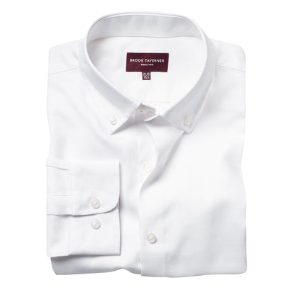 White - Front - Brook Taverner Mens Toronto Long Sleeve Oxford Shirt