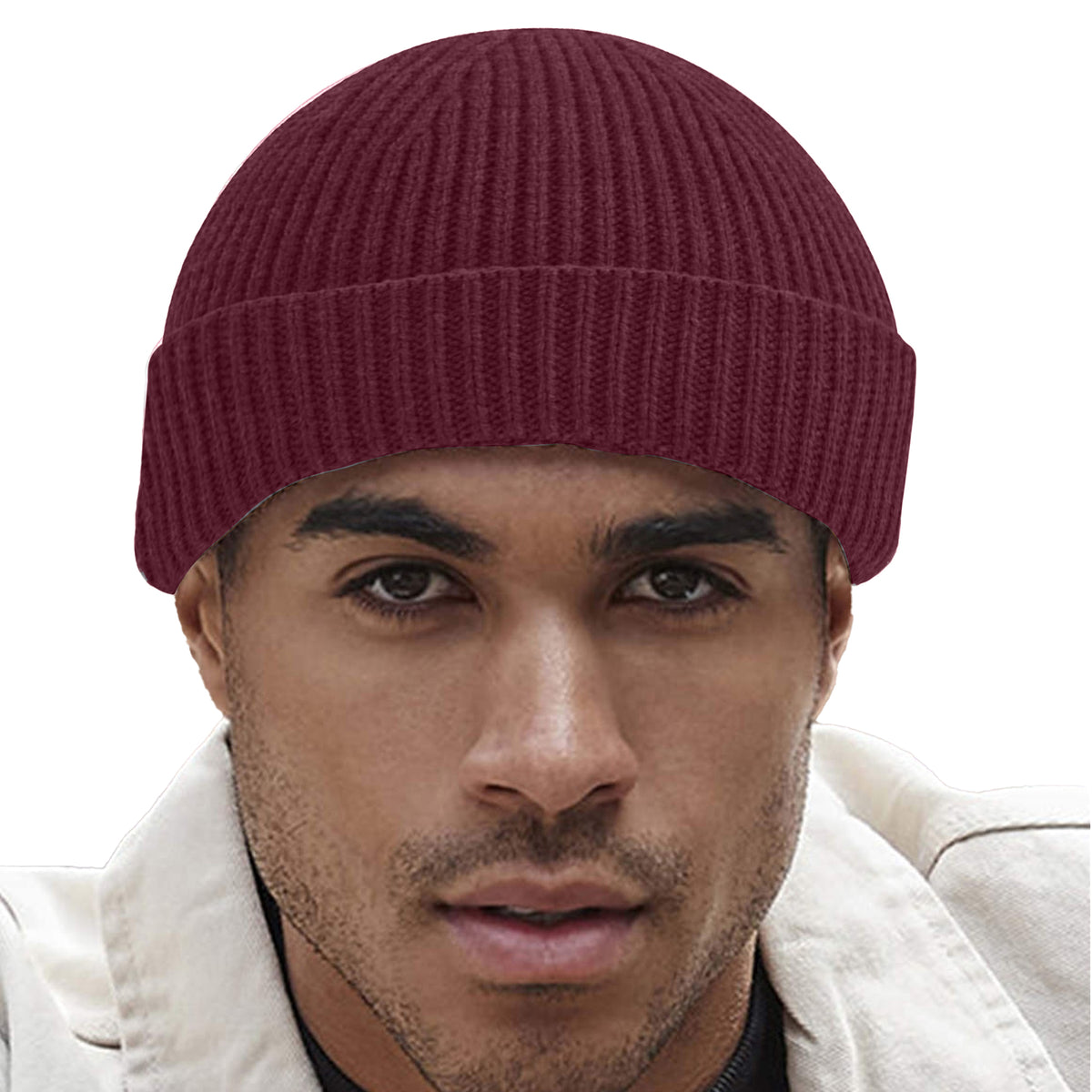 Burgundy - Side - Beechfield Engineered Knit Ribbed Beanie