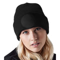 Black - Back - Beechfield Circular Patch Beanie