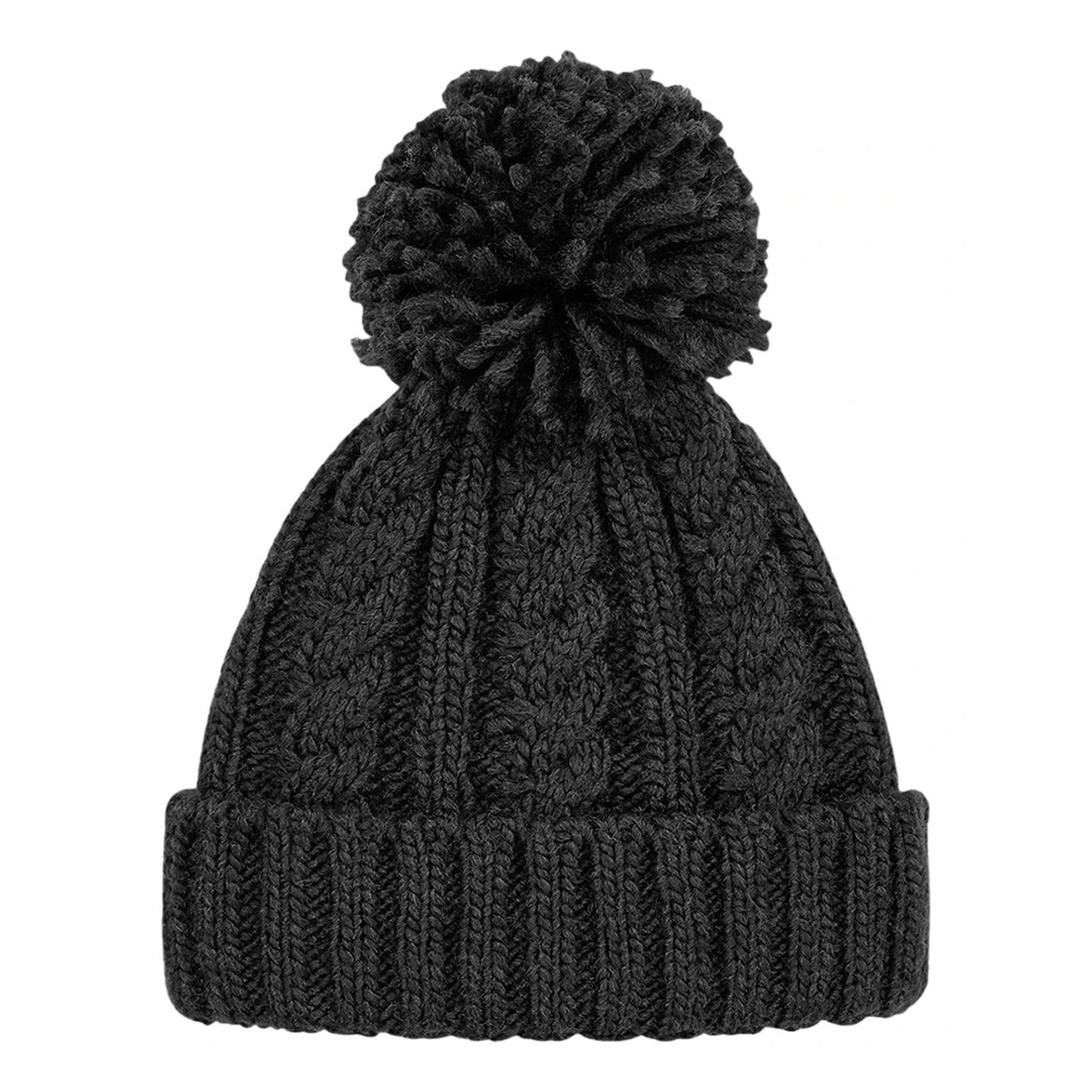 Black - Back - Beechfield Cable Knit Melange Beanie