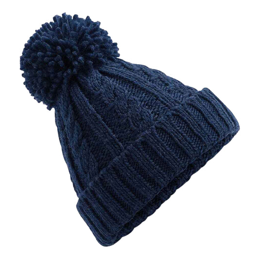 Navy - Front - Beechfield Cable Knit Melange Beanie