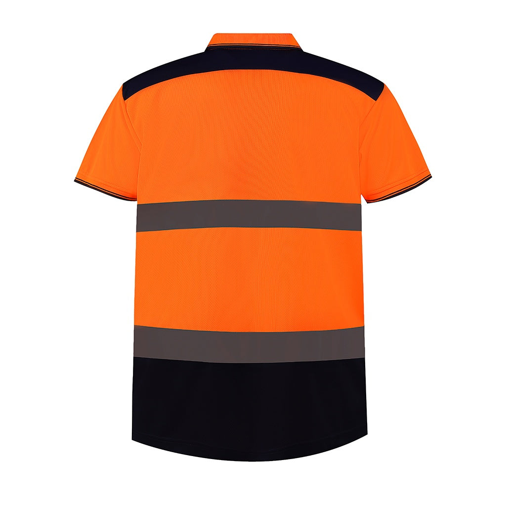 Orange-Navy - Back - Yoko Adults Unisex Two Tone Short Sleeve Polo Shirt