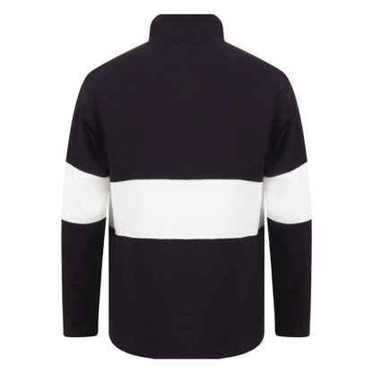Navy-White - Back - Front Row Unisex Adults Panelled Zip Neck Top