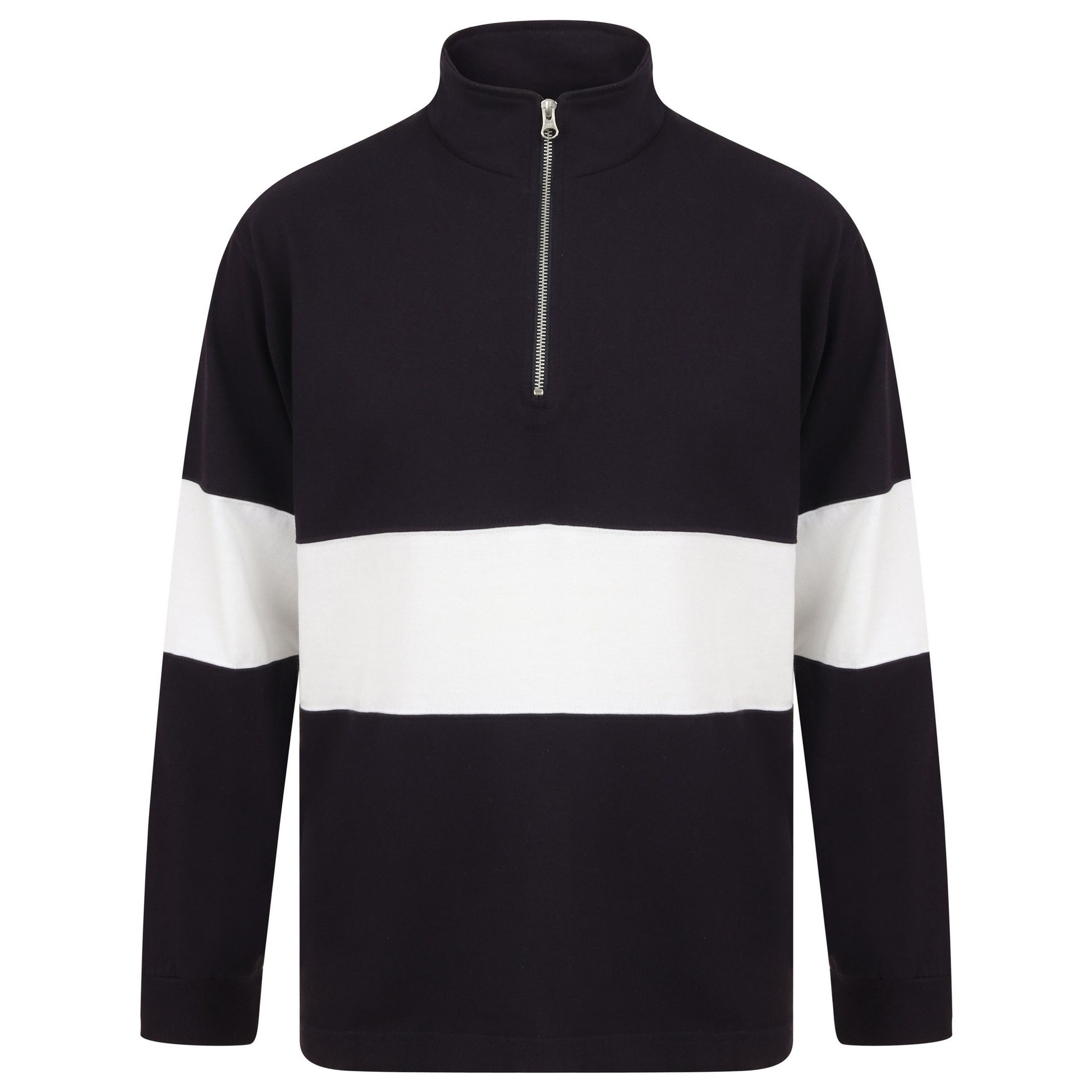Navy-White - Front - Front Row Unisex Adults Panelled Zip Neck Top
