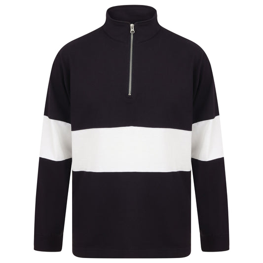 Navy-White - Front - Front Row Unisex Adults Panelled Zip Neck Top