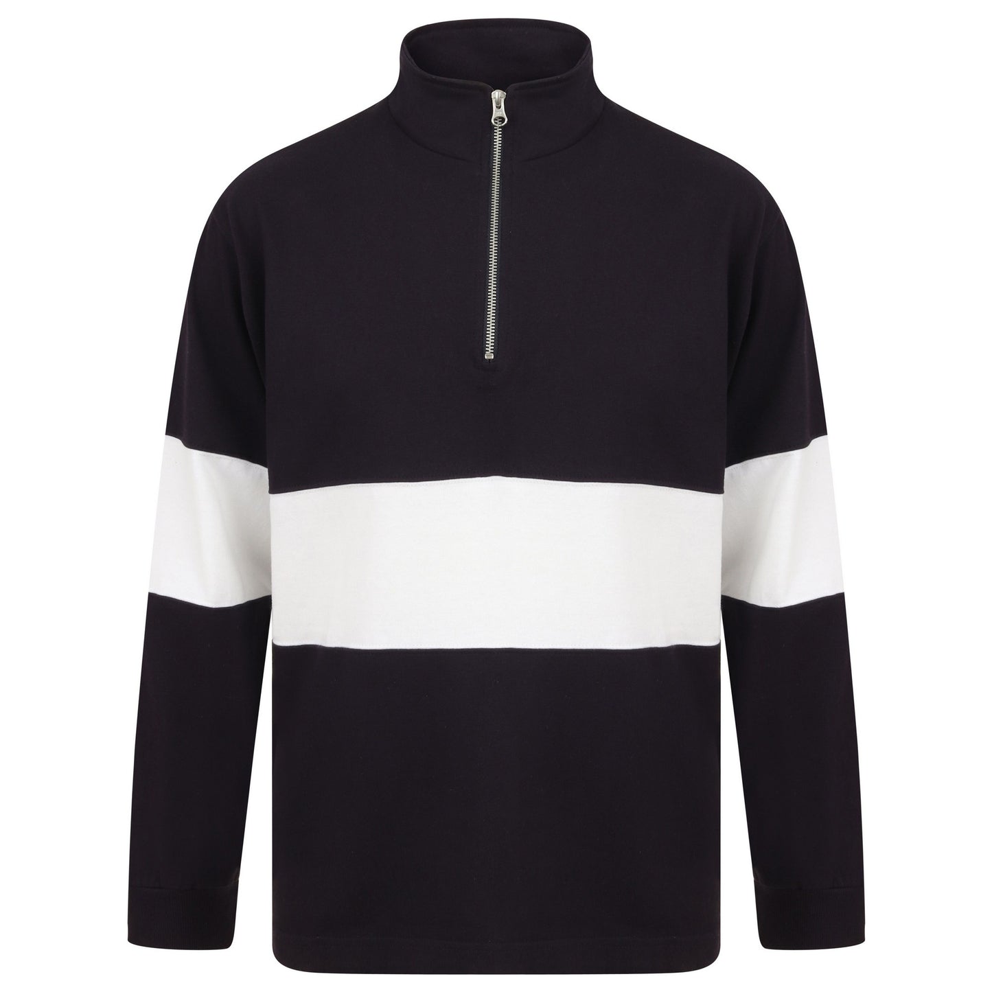 Navy-White - Front - Front Row Unisex Adults Panelled Zip Neck Top