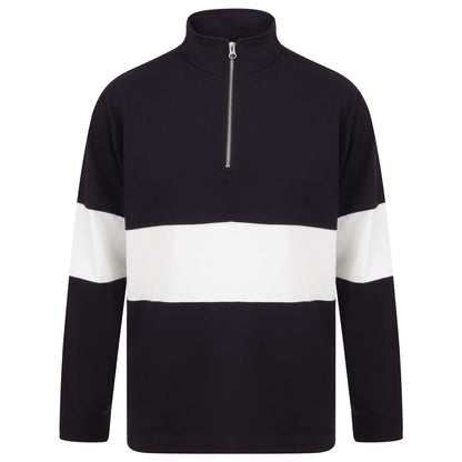 Navy-White - Front - Front Row Unisex Adults Panelled Zip Neck Top