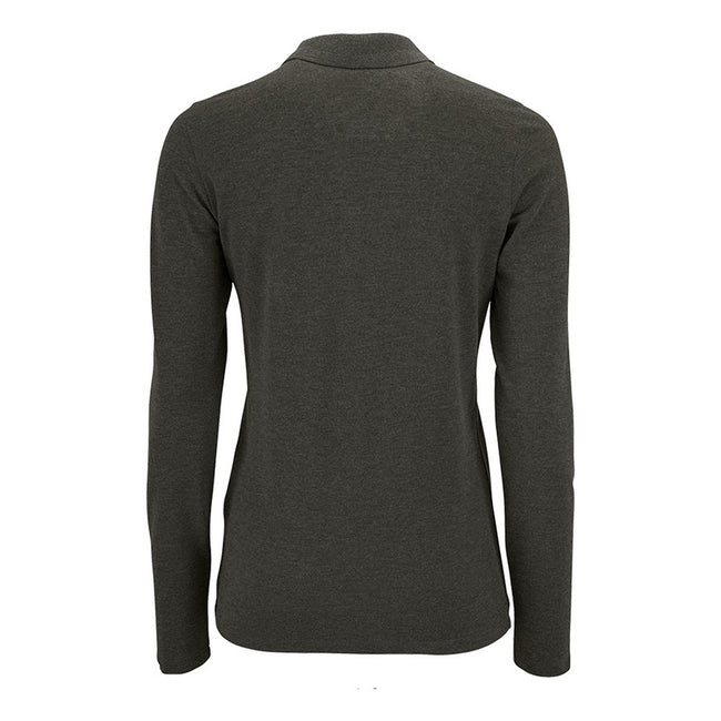 Charcoal Marl - Back - SOLS Womens-Ladies Perfect Long Sleeve Pique Polo Shirt