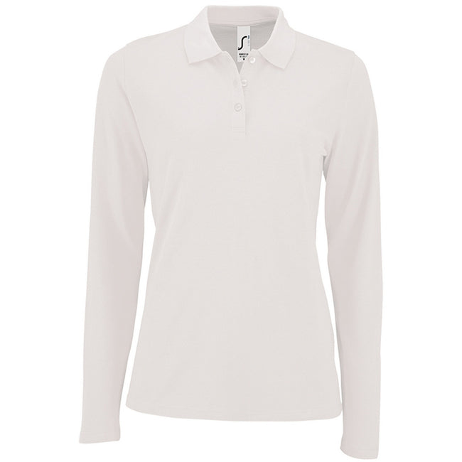 White - Front - SOLS Womens-Ladies Perfect Long Sleeve Pique Polo Shirt