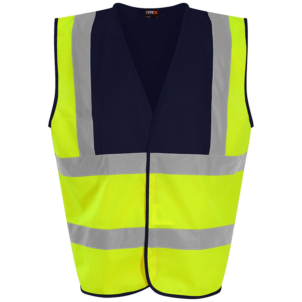 Yellow-Navy - Front - PRO RTX High Visibility Unisex Waistcoat