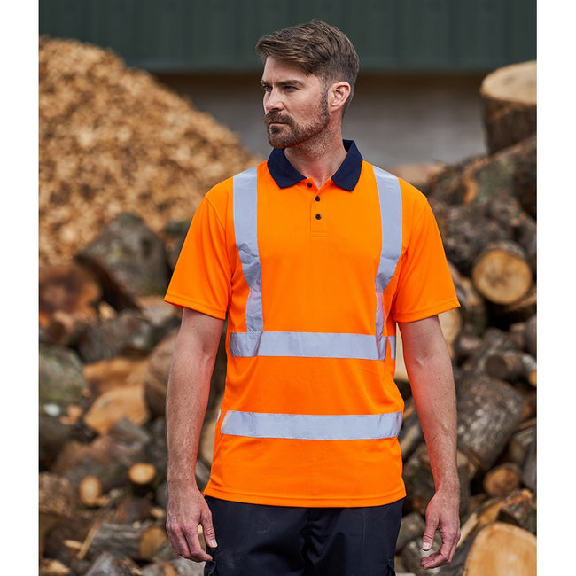 Orange-Navy - Side - PRO RTX Mens High Visibility Polo Shirt