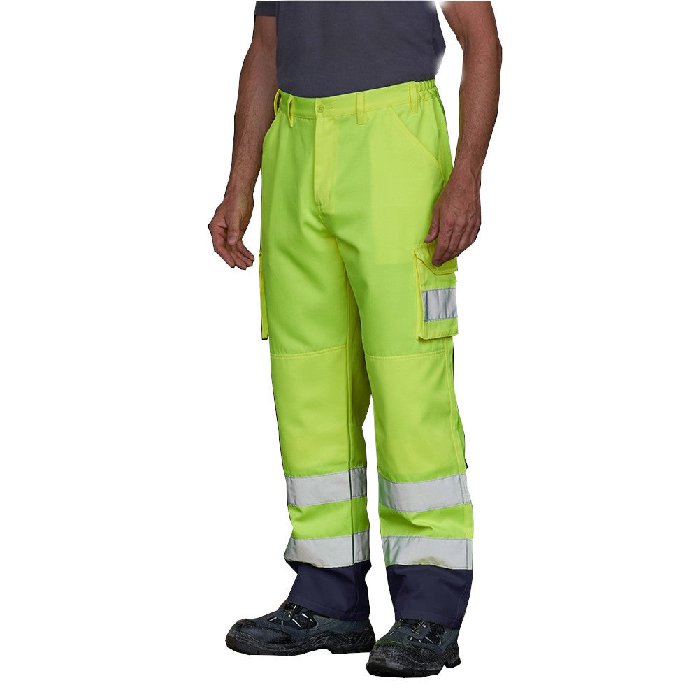 Yellow - Front - PRO RTX High Visibility Mens Cargo Trousers