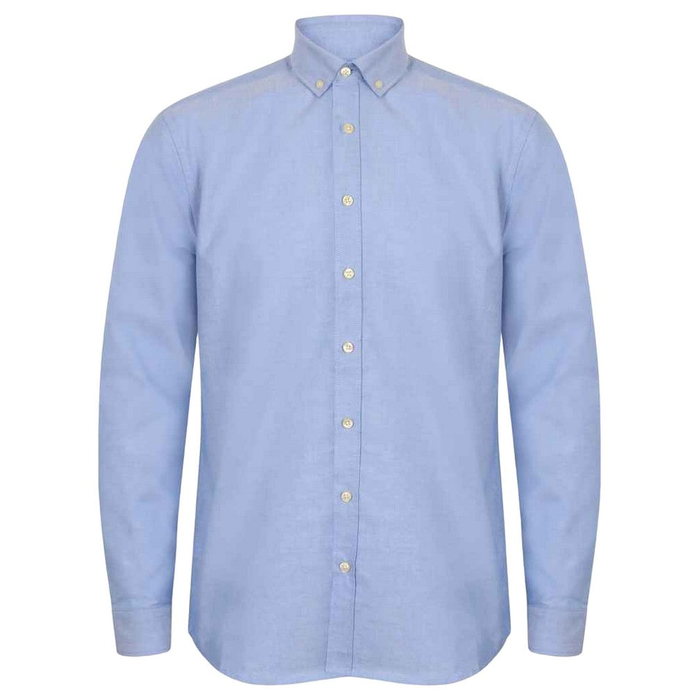 Blue - Front - Henbury Mens Modern Long Sleeve Classic Fit Oxford Shirt