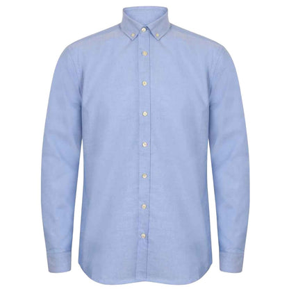 Blue - Front - Henbury Mens Modern Long Sleeve Classic Fit Oxford Shirt