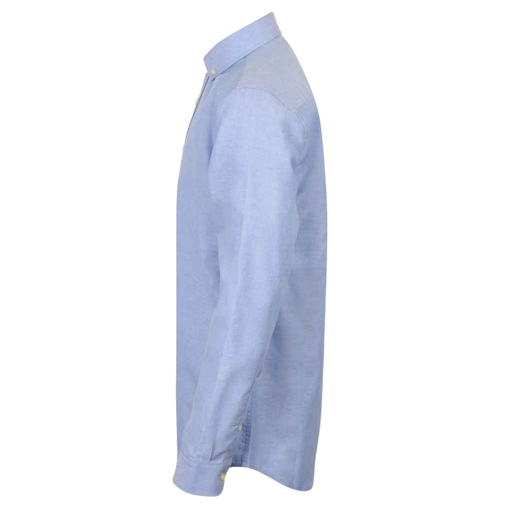 Blue - Side - Henbury Mens Modern Long Sleeve Classic Fit Oxford Shirt