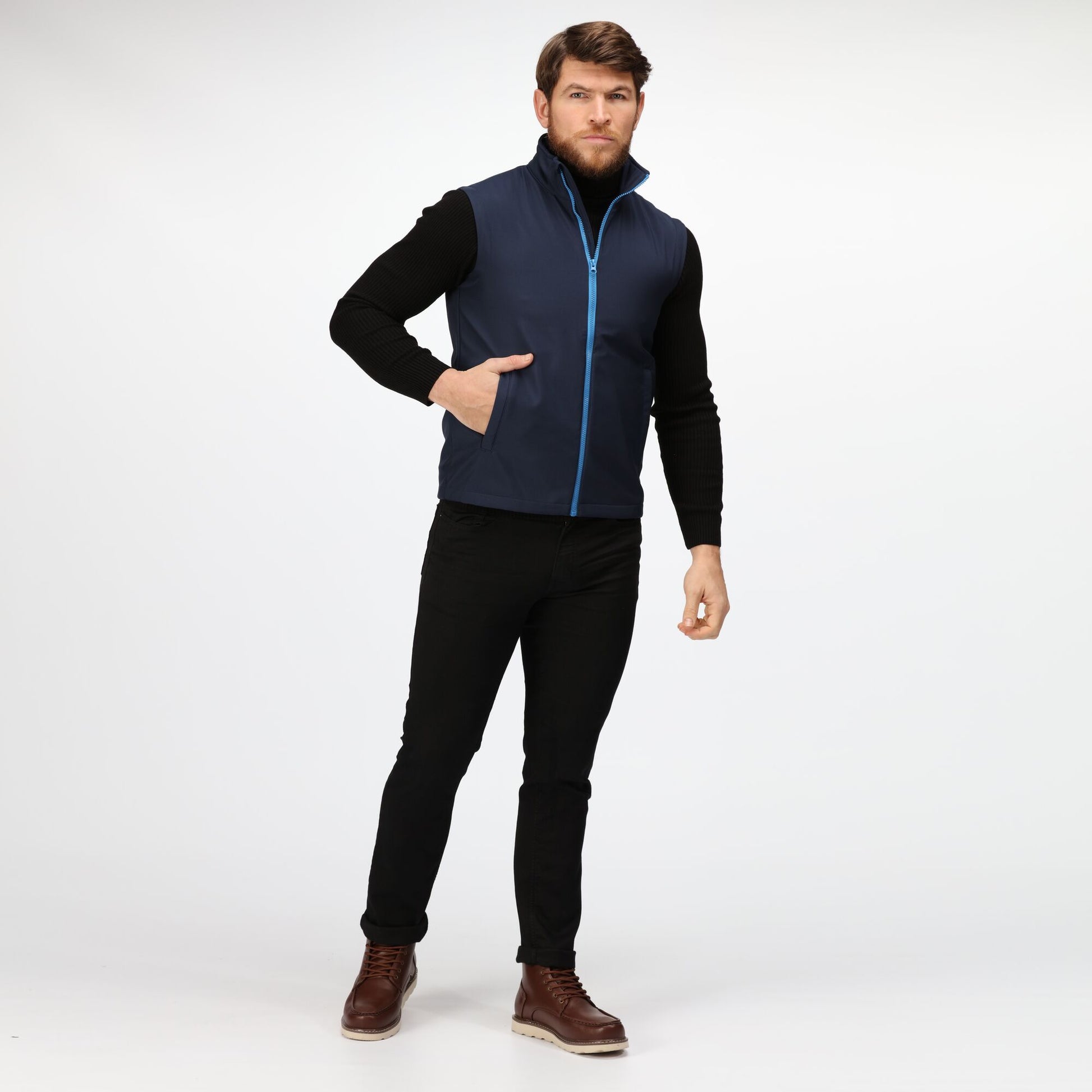 Navy-French Blue - Back - Regatta Professional Mens Ablaze Soft Shell Bodywarmer