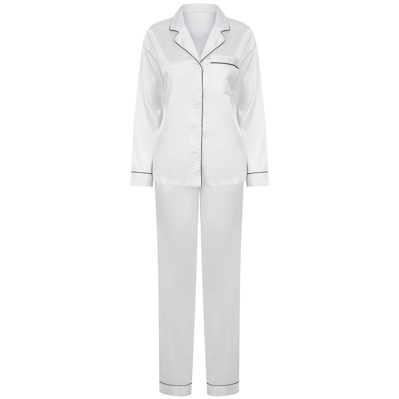 White - Front - Towel City Womens-Ladies Satin Long PJ Set