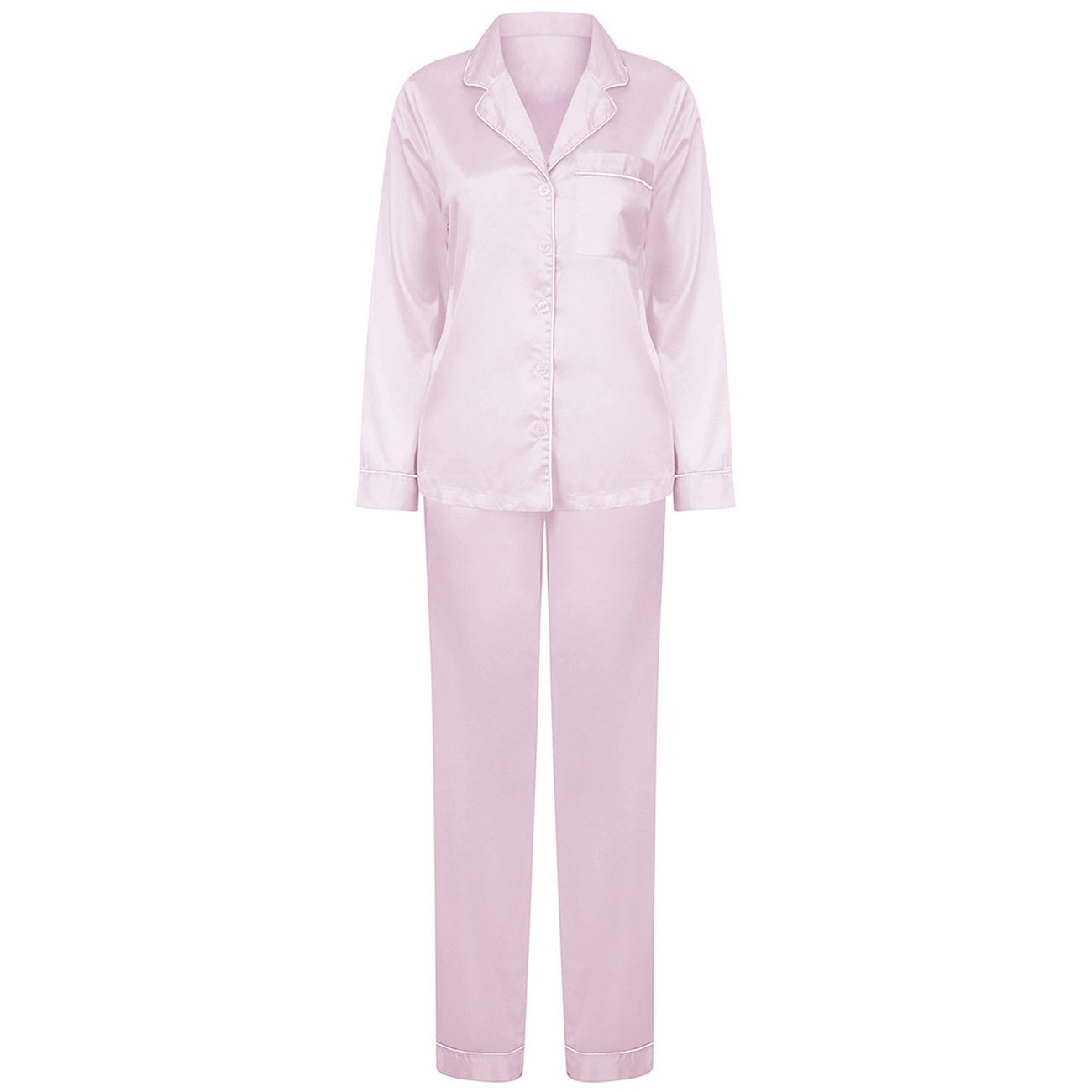 Light Pink - Front - Towel City Womens-Ladies Satin Long PJ Set