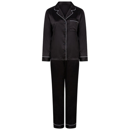 Black - Front - Towel City Womens-Ladies Satin Long PJ Set