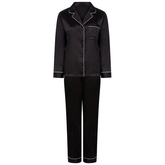 Black - Front - Towel City Womens-Ladies Satin Long PJ Set