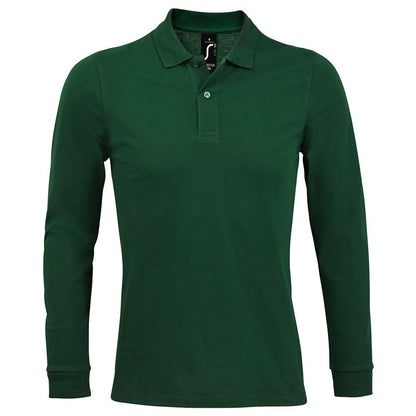 Bottle Green - Front - SOLS Mens Perfect Long Sleeve Piqu Polo Shirt