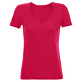 Dark Pink - Front - SOLS Womens-Ladies Motion V Neck T-Shirt